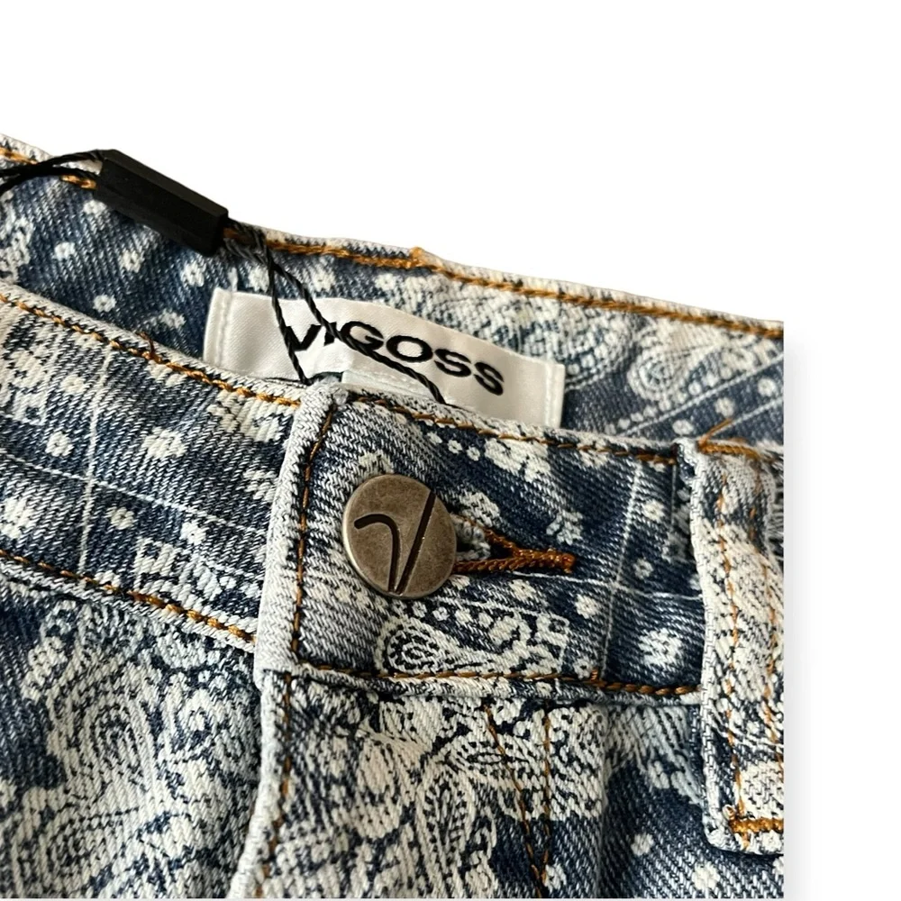 VIGOSS Bandana Print Raw Hem‎ nonstretch cotton Denim Shorts In Light Wash 27 - Picture 5 of 7